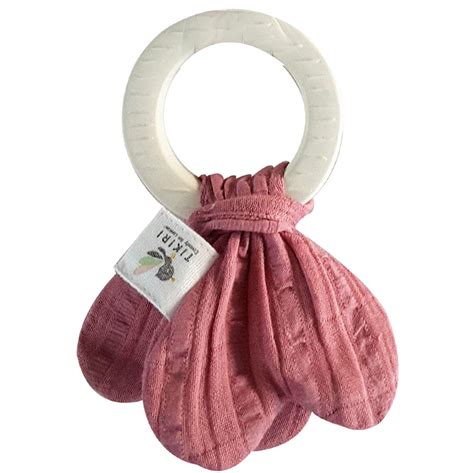 Rubber Teething Ring With Dusty Pink Muslin Tie Fat Brain Toys