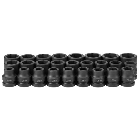 1 Inch Drive Standard Length Metric 6 Pt Impact Socket Set 26 Pc