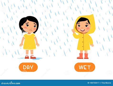 Educational Word Card With Opposites Antonyms Concept WET And DRY