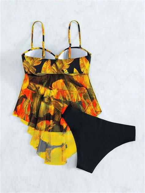 Tropical Print Ruched Bust Bikini Swimsuit Shein Usa