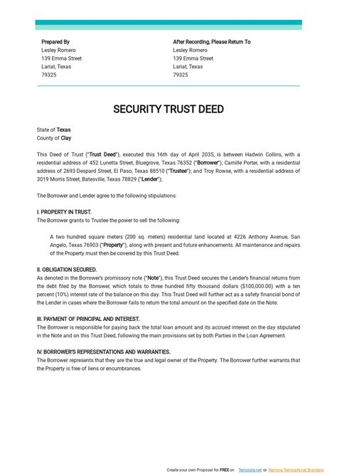 Free Deed Of Trust Template