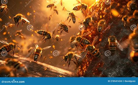 A Swarm Of Bees Flying Around The Hive Generative Ai Stock Illustration Illustration Of Color