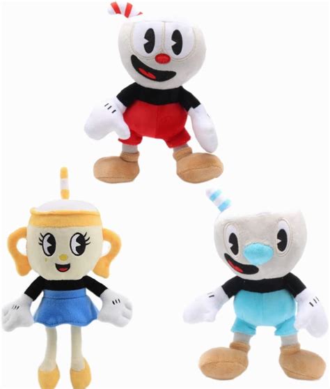 Cromissi 3pcs Plush Cuphead Game Toy Mugman Cuphead Ms Chalice Soft