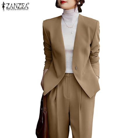 ZANZEA Women Korean Employment V Neck Long Sleeve Blazer With Front