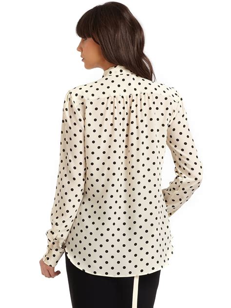 Lyst Moschino Silk Polka Dot Tie Neck Blouse In Black