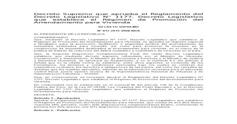Decreto Supremo Que Aprueba El Reglamento Del Decreto Legislativo N