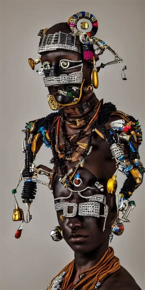 A Beautiful Cyborg Made Of African Ceremonial Maske Stable Diffusion