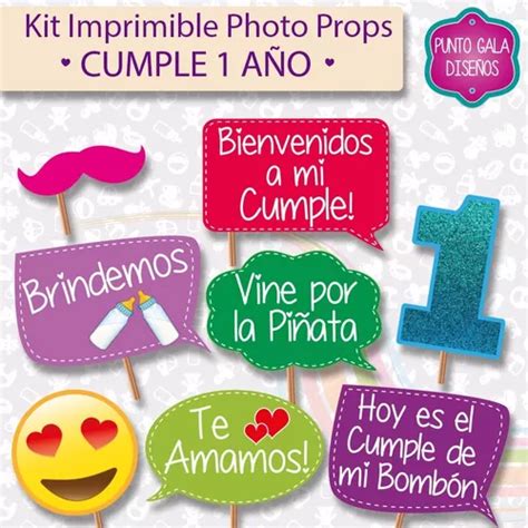 Cumple 1 Año Cartelitos C Frases Figuras Kit Imprimible Mebuscar