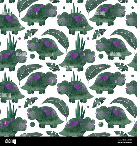 Green Dinosaurs Pattern Watercolor Seamless Pattern Dinosaurs And