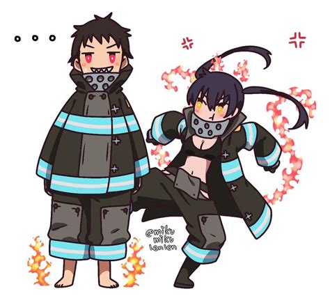 Two Anime Characters Are Dressed In Black And Blue Fire Fighter