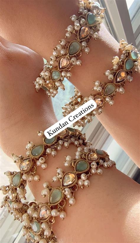 mint kundan pearl bangles  pcindian bangleswedding jewelrypolki