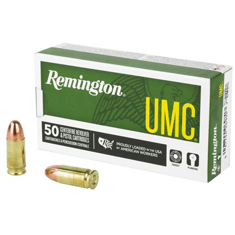 Remington Umc 9mm Ammunition Fmj 115gr 50rd Box 23728 City Arsenal Upc