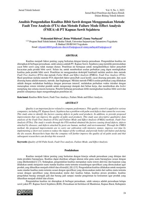 Pdf Analisis Pengendalian Kualitas Bibit Sawit Dengan Menggunakan Metode Fault Tree Analysis