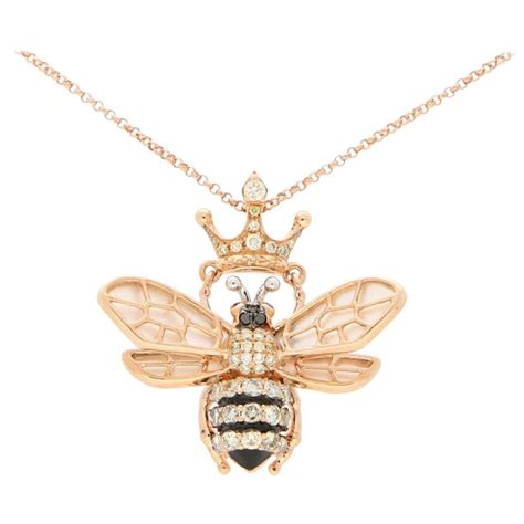 Diamond Ruby And Mother Of Pearl Queen Bee Necklace In 18k Rose Gold