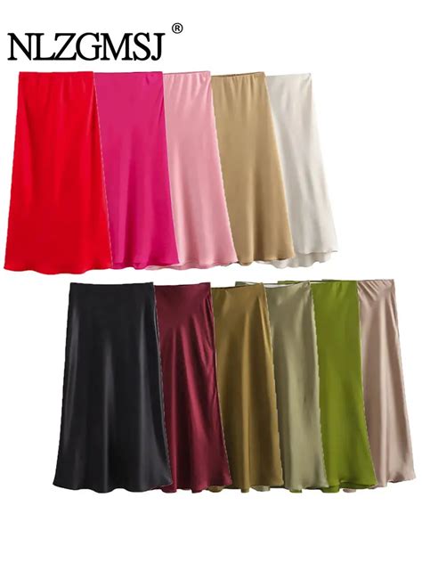 Nlzgmsj TRAF Elegant Satin Women Maxi Long Skirt 2024 Spring Elastic