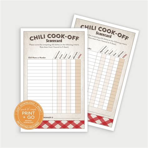 Printable Chili Cook Off Scorecard Cook Off Competition Ranking Card