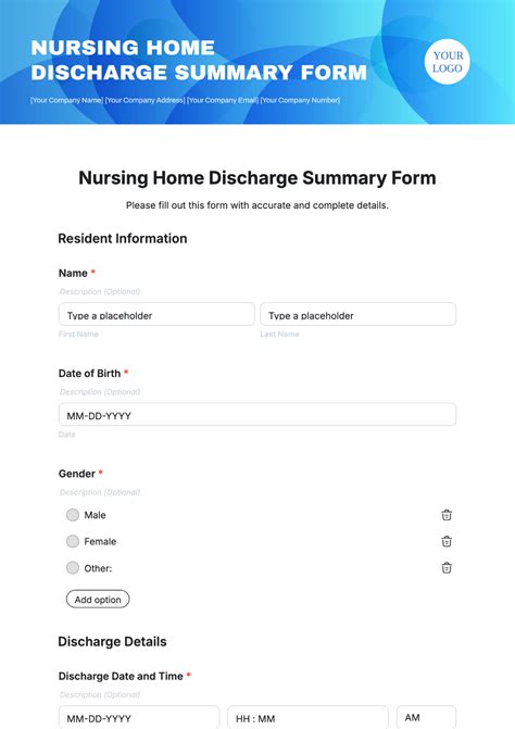 Free Nursing Home Discharge Summary Form Template Edit Online