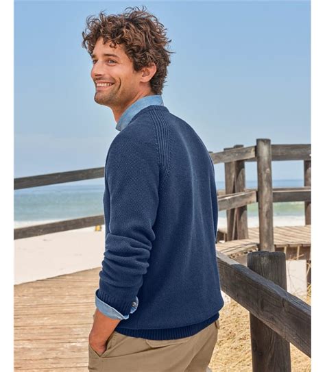 Navy Moss Stitch Essential Crew Neck Jumper Woolovers Au