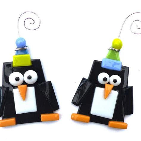 Penguin Christmas Ornament Fused Glass Penguin Ornament Etsy