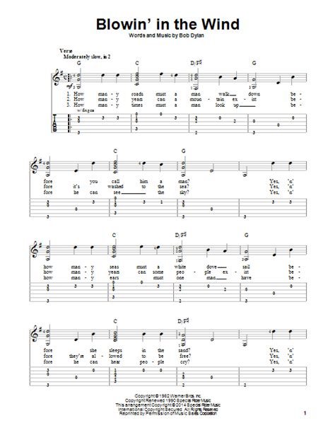 Blowin In The Wind By Bob Dylan Sheet Music For Easy Guitar Tab At