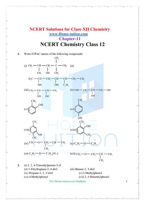 Ncert Solutions For Class Chemistry Chapter Alcohols Phenols