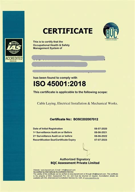 ISO 45001 2018 Certificate BMS Believer Multi Services Pte Ltd