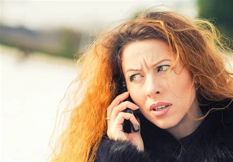 Upset Sad Skeptical Unhappy Serious Woman Talking On Phone Stock