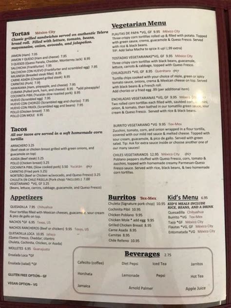 Menu At Jarrito Loco Restaurant Monument 315 E Hwy 105