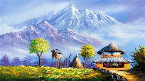 Nepali Village Acrylic Landscape Paintings Acrylic Painting Old