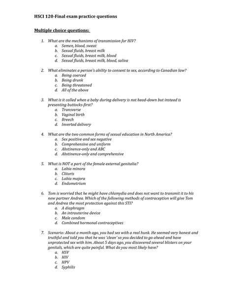 Final Exam 2017 Questions And Answers HSCI 120 Final Exam Practice