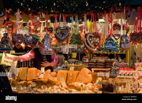 A Stall With Lots Of Gingerbread Hearts On A German Christmas Market