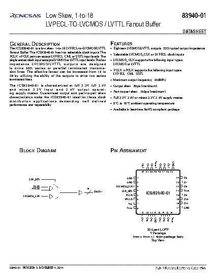 83940 01 Datasheet Low Skew 1 To 18 LVPECL To LVCMOS LVTTL Fanout