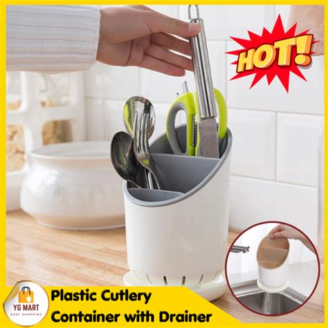 Yam Yam Golden Mart Plastic Cutlery Container With Drainer For