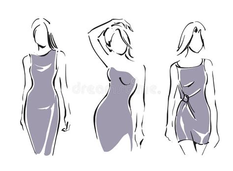 Set Of Logos Fashion Illustration Contour Figure Of Woman Line Art