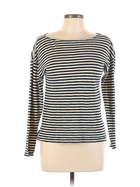 Ann Taylor Loft Outlet 100 Cotton Stripes Blue Long Sleeve T Shirt