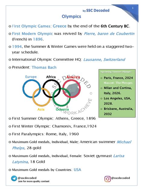 Olympics PDF by SSC Decoded | PDF | Olympic Games | Summer Olympic Games