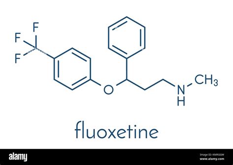 Fluoxetine antidepressant drug (SSRI class) molecule. Skeletal formula ...