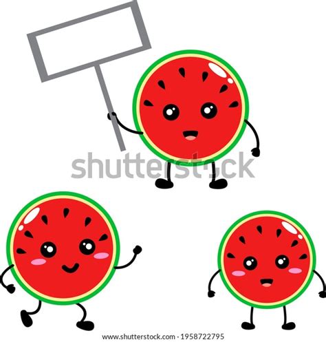 Set Cute Watermelon Characters Kawaii Adorable Stock Vector Royalty