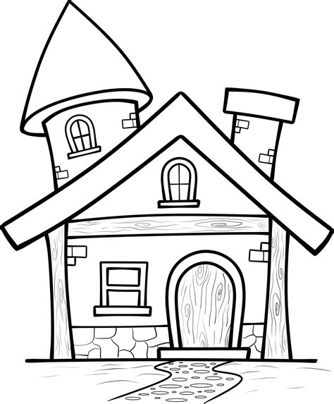 House coloring pages illustration cartoon 6986356 Vector Art at Vecteezy