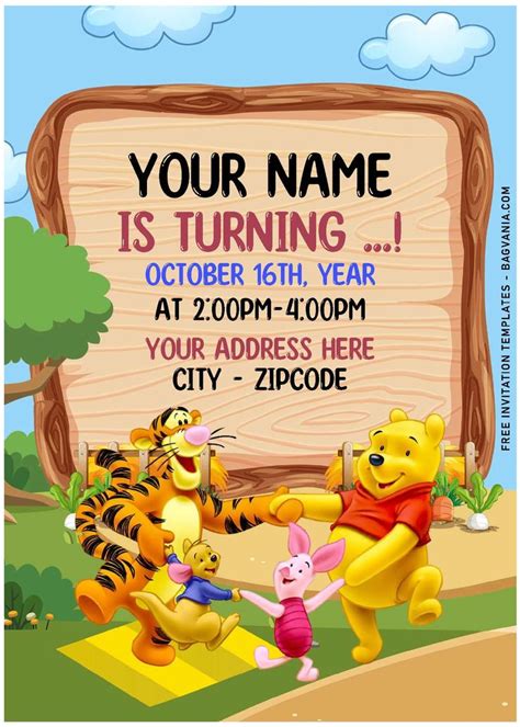 Free Editable PDF Fun Playground Winnie The Pooh Birthday Invitation