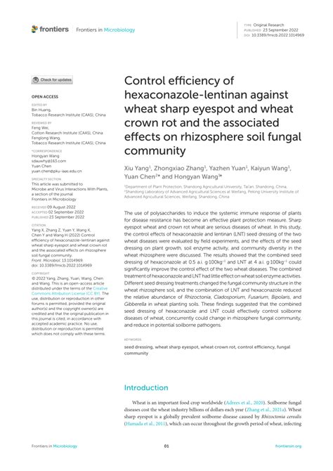 PDF Control Efficiency Of Hexaconazole Lentinan Against Wheat Sharp