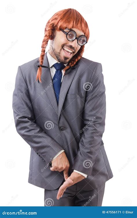 Funny Businessman with Female Wig Isolated Stock Image - Image of braid ...