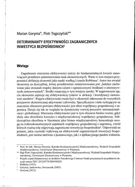 PDF Determinanty efektywności zagranicznych inwestycji bezpośrednich