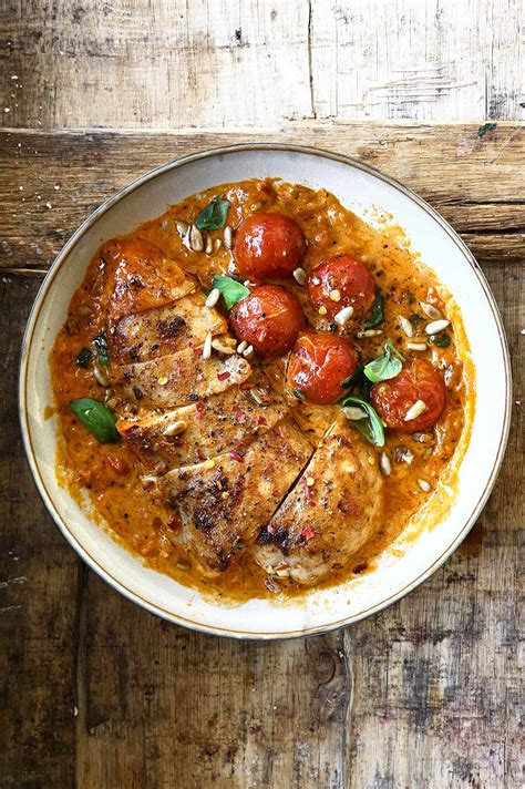 Creamy Red Pesto Chicken Serving Dumplings