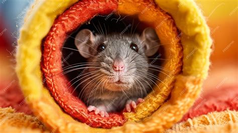 Premium Photo Gray Rat Sitting Inside Colorful Tunnel