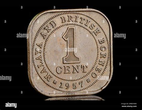 1957 Malaya & British Borneo One Cent coin. The obverse features a ...