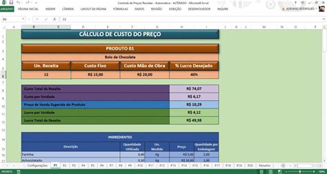 Planilha Precificação De Receitas Culinárias