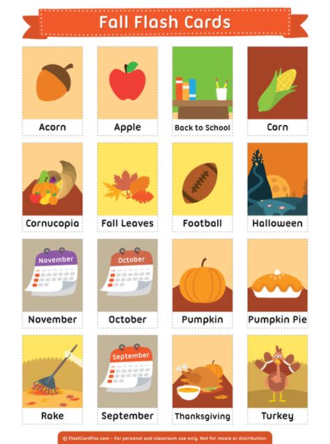 Printable Fall Flash Cards