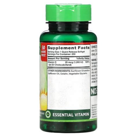 Nature S Truth High Potency Vitamin D3 25 Mcg 1 000 Iu 250 Quick Release Softgels 250 Count