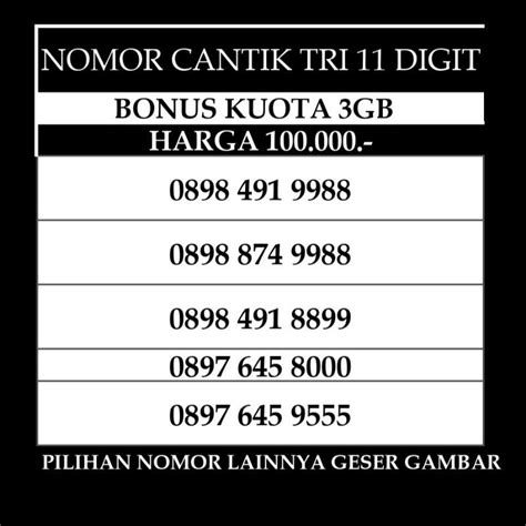 Jual Nomor Cantik Tri 11 Dan 12 Digit 4G LTE Kartu Perdana Prabayar